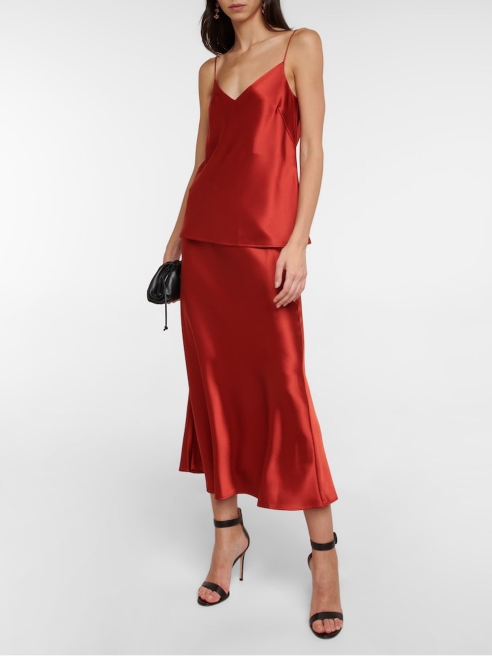 NWT Glam Satin Slip Skirt in Burnt Orange Large, Banded Waist